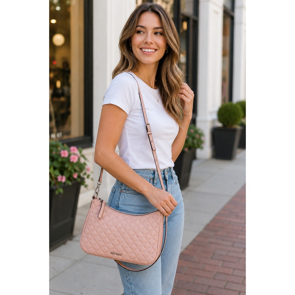 Nine West Blush Pink Quilted Shoulder Bag Crossbody Purse Convertible Strap